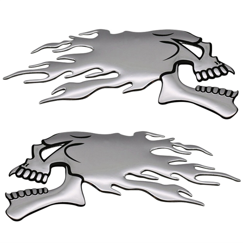 2Pcs/Pair 3D Chrome Ghost Skull Head Auto Motorcycle Car Sticker