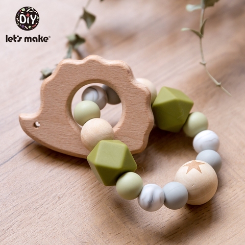 Let's Make Wooden Rattle Teether Baby Toys Engraved Wood Beads Hexagon Teether Silicone Beads 12Mm Tiny Rod Baby Crib Rattle ► Photo 1/6