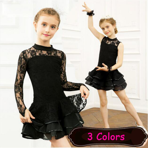 Lace Sequin Kids Newest Sexy Ballroom Dresses Tango Salsa Latin Dance Dress Children Red Black Lace Dress For Girls Long Sleeve ► Photo 1/6