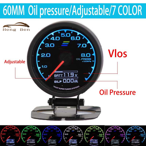 Hot Gauge Oil Press Gauge GRedi 7 Light Colors LCD Display With Voltage Oil Pressure 60mm 2.5 Inch With Sensor Racing Gauge ► Photo 1/3