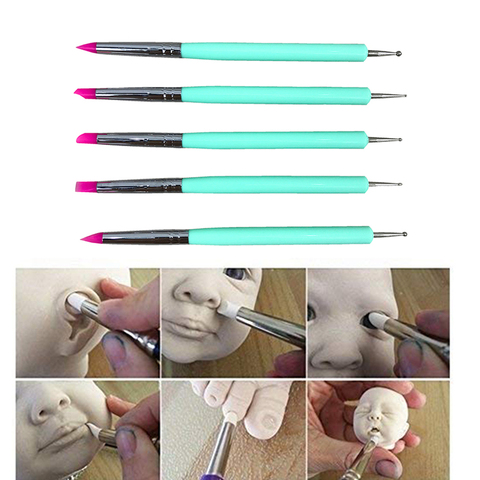 5pcs/set 2 Way Pottery Clay Ball Styluses Tools Polymer Clay Sculpture Tool Nail Art Carving Tools Silicone Shapers Dotting Tool ► Photo 1/6
