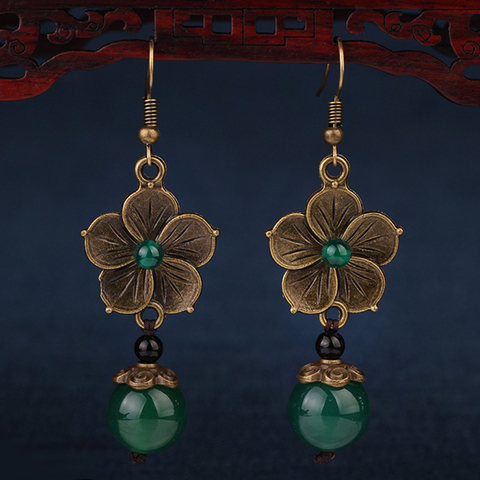 NEW MYWINY OWN DESIGN metal flowers vintage ethnic green earrings women ► Photo 1/6