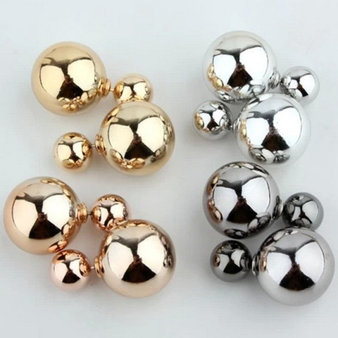 New Arrival Super Fashion Elegant Metal Double Faced Pearl Beads Women's Statement Stud Earrings,Gold/Silver/Black 3 Colors ► Photo 1/6
