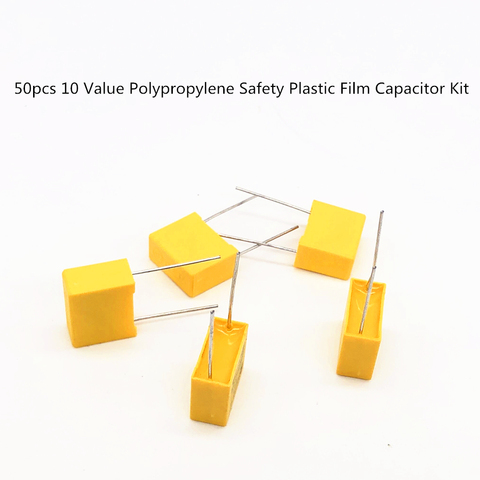 50pcs 10 Value Polypropylene Safety Plastic Film Capacitor Kit (1nF-0.47uF) Set ► Photo 1/2