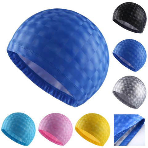 Crystal Water Cube Grids PU Coating Fabric Waterproof Ear Long Hair Protection Swim Pool Swimming Water Caps Hat for Men Women ► Photo 1/6