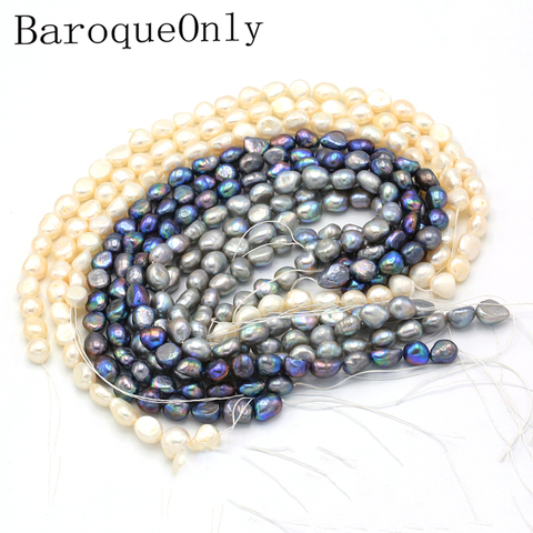 BaroqueOnly Semi-finished wholesale pearl string 36 cm  10-11mm white/blue/grey genuine freshwater pearl necklace for DIY ► Photo 1/1