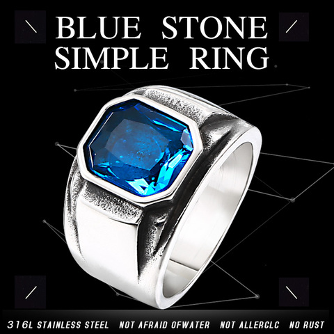 BEIER 2022 Vintage Engagement Imitation Square green/blue Stone Fingel Ring For Women/Men Stainless steel Love Jewelry BR8-586 ► Photo 1/6