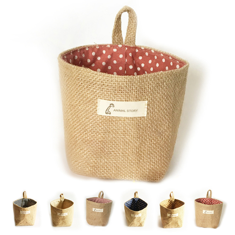 1pcsHome Decor Stripe Hanging Pocket Small Sack Sundries Organizer Cosmetic Organiser Cotton Linen Storage Bag Storage Baskets ► Photo 1/6