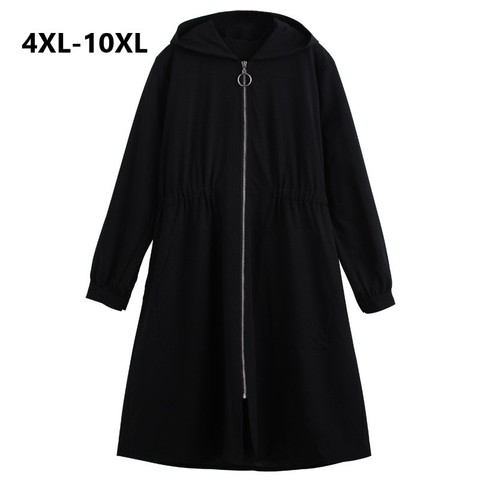 Plus Size 10XL Women Windbreaker Coat 2022 Autumn Winter Slim Long Trench Coats Women Black Hooded Overcoat Trenchcoat Vrouwen ► Photo 1/6