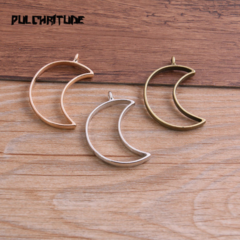  6pcs 25*38mm Three Color Alloy Jewelry Accessories Moon Charm Hollow Glue Blank Pendant Tray Bezel 12C44 ► Photo 1/6