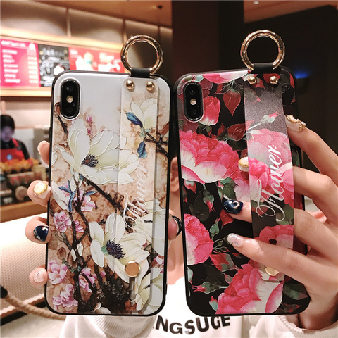 3D Emboss Rose Flower phone Case For iphone 12 Mini 11 Pro XS MAX X XR Wist Strap Support Soft TPU Case For 6 6S 8 7 plus Cover ► Photo 1/6