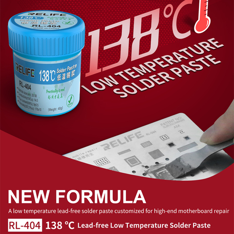 RELIFE RL-404 138°C  low temperature lead-free solder paste customized for high-end motherboard repair ► Photo 1/6