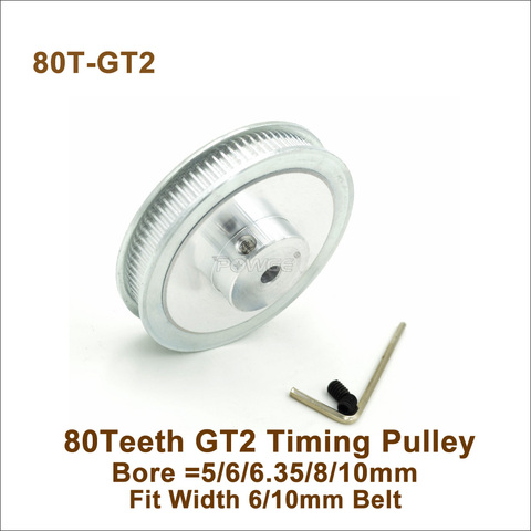 POWGE 80 Teeth 2GT Timing Pulley Bore 5/6/6.35/8/10mm Fit Width 6/10mm GT2 Timing Belt 3D Printer 80Teeth 80T GT2 Timing Pulley ► Photo 1/6