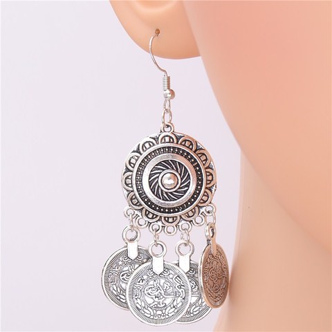 1Pair  Palace Flowers Tassel Round Circle Drop Earrings With Carved Coin Tassels Jewelry For Women  E963 ► Photo 1/2