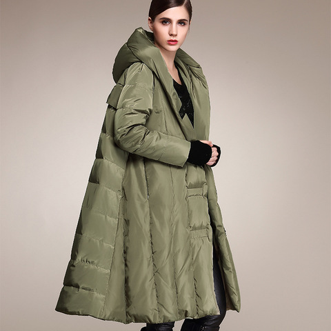 Winter Plus Size 90% Duck Down Coat Fashion Oversized Hooded Cloak Style Long Down Jacket Female Loose Thicker Warm Coat Wj1307 ► Photo 1/6