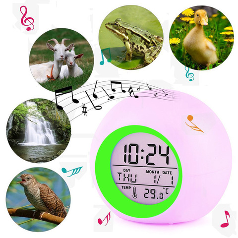 Color Changing LED Light Digital Alarm Clocks Touch Control Kids Children Wake Up Alarm Clock Thermometer Nature Music Gifts ► Photo 1/6