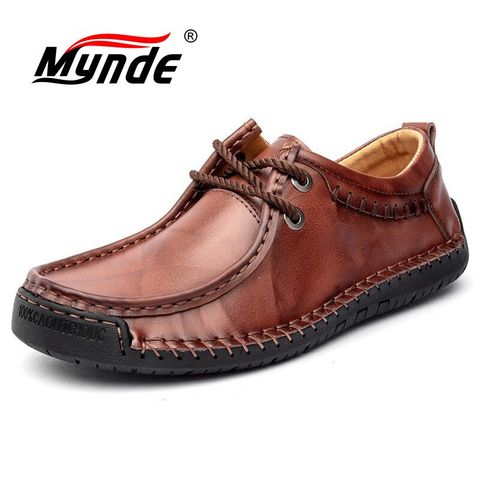 Mynde 2022 New Spring Autumn Handmade Men Shoes Handmade Leather Casual Shoes Men Loafers  Flats Moccasins Shoe Big Size 38-48 ► Photo 1/6