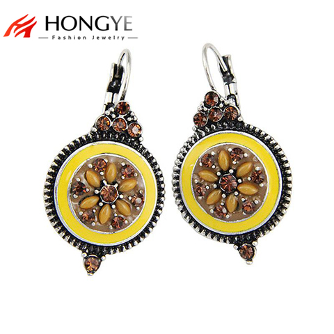 5 s Crystal   Vintage Ethnic Simulated Crystal Charms Enameling Beads Clip on drop Earrings Bijoux for Women ► Photo 1/5