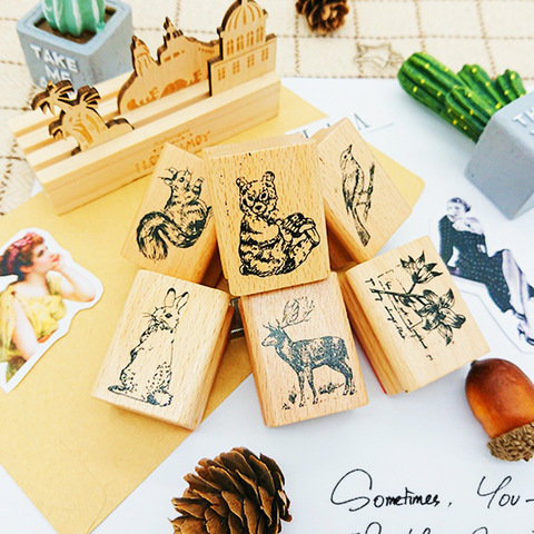 Cute Forest animals Vintage Stamp Diy Wooden Rubber Stamps Seal For Scrapbooking Student Prize Promotional Gift Stationery ► Photo 1/5