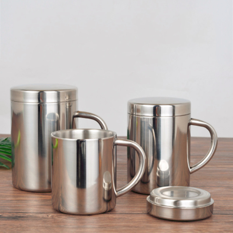 Double Wall Stainless Steel Coffee Mug with lid Portable Cup Travel Tumbler Coffee Jug Milk Tea Cups Double Office Water Mugs ► Photo 1/5