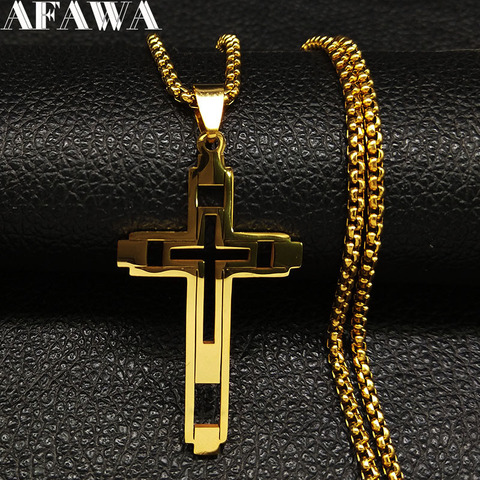 2022 Fashion Cross Stainless Steel Choker Necklace for Men Gold Color Statement Necklace Jewelry collares largos N1173S02 ► Photo 1/6