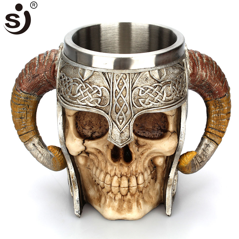 Skull Warrior Tankard Beer Mug Gothic Helmet Bar Home Decoration Halloween Gift