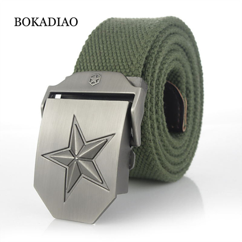 BOKADIAO Men&Women Military Canvas belt luxury 3D star Metal buckle jeans belt Army tactical belts for Men waistband strap male ► Photo 1/6