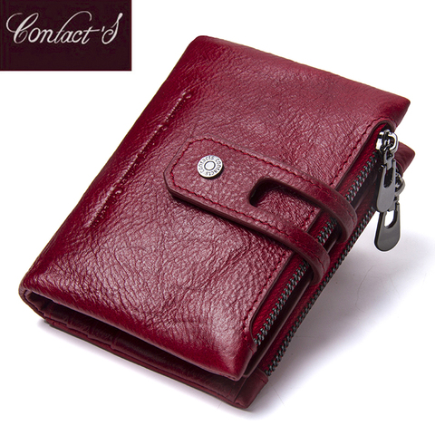 Contacts Genuine Leather Fashion Short Wallet Women Zipper mini Rfid Coin Purse Mini card holder Wallets for women women portfel ► Photo 1/6