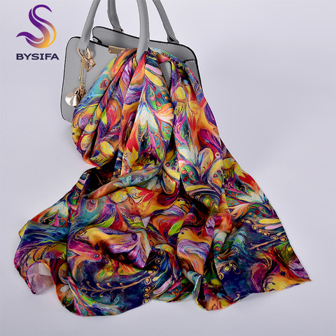 [BYSIFA] New Luxury Pure Silk Scarf Shawl Women Spring Autumn Long Scarves Ladies Brand 100% Silk Neck Scarf Foulard 175*52cm ► Photo 1/6