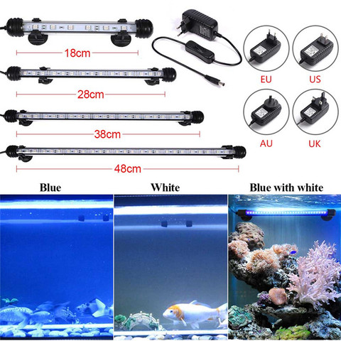 Aquarium Fish Tank 9/12/15/21 LED Light SMD5050 Blue/White 18/28/38/48CM Bar Submersible Waterproof Clip Lamp Decor EU Plug ► Photo 1/6