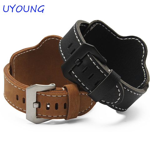 20mm 22mm 24mm 26mm Quality Cuff Bracelet Strap Leather Watchband  Black/Brown Decorative Style Belt For Mens ► Photo 1/4