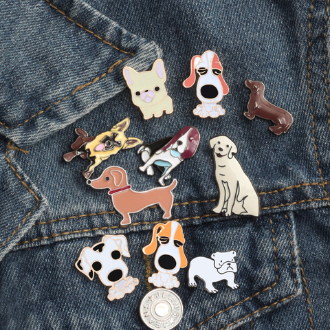Free Shipping Fashion Cartoon Animal Brooch Metal Enamel Pins Badge 10 style Cute Dogs Shirt Sweater Denim Lapel Women Brooches ► Photo 1/6