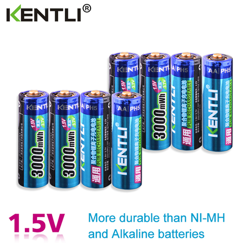 KENTLI 8pcs Stable voltage 3000mWh AA batteries 1.5V rechargeable aa battery lithium polymer battery for camera ect ► Photo 1/6