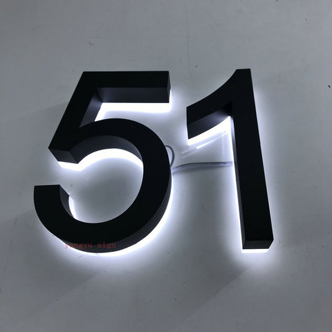 Custom 3d backlit stainless steel light addressed number with house number signs ► Photo 1/1