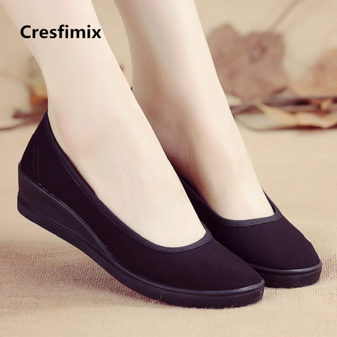 Women Cute Sweet Black Spring Slip on Flat Shoes Lady Casual White Canvas Cloth Shoes Lady Comfortable Nurse Work Shoes E2190 ► Photo 1/1