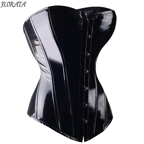 Sexy Black PVC Overbust Corset Steampunk  Basque Lingerie Top - Goth Rock Corset Sexy Leather Waist Trainer Corset for women ► Photo 1/6