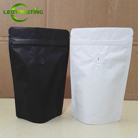 Leotrusting 50pcs Matt White/Black Aluminum Foil Coffee Valve Zip Lock Bag Stand-up Foil Coffee Beans Packaging Bag 50g~2 pounds ► Photo 1/6