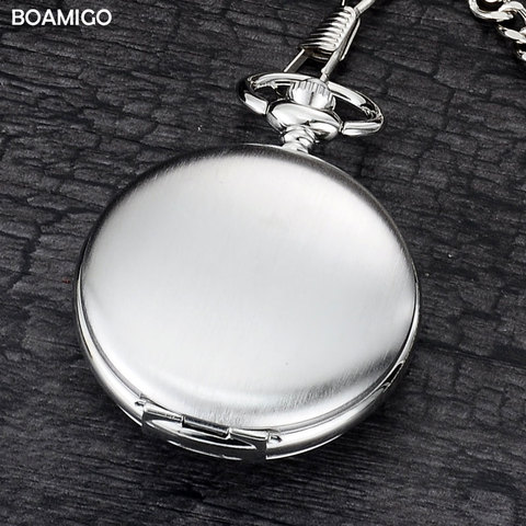 BOAMIGO brand  FOB pocket watches fashion mechanical hand wind skeleton watches  silver gift clock alloy case with chain ► Photo 1/6