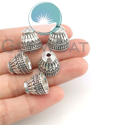 5pcs Silver Plated Engraved Cone Beads Caps End Caps Necklaces Cord Tips Charms Pendant For Earrings Jewelry Making 22347 ► Photo 1/5