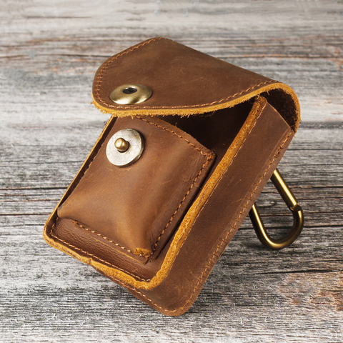 Men Retro Cigarette Case Lighter Bag Set Genuine Leather Belt Loop Waist Bag Key Hang Buckle Wear Resistant Send Friend Gift ► Photo 1/6