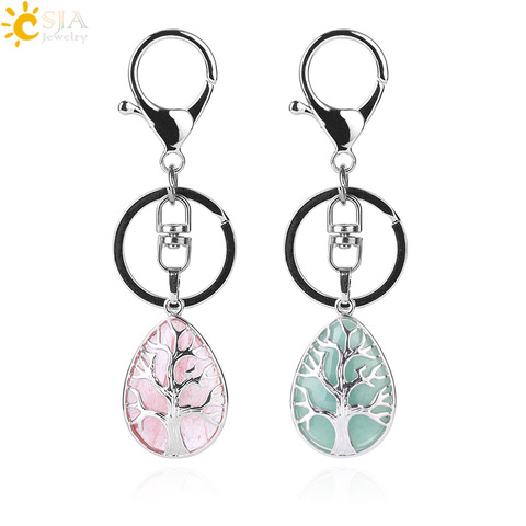 CSJA Fashion Water Drop Keychains Key Ring Key Holder Reiki Natural Gem Stone Tree of Life Pendant for Car Motorcycle Bag F400 ► Photo 1/6