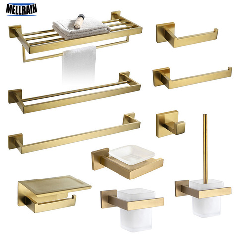 Gold Brushed Bathroom Accessories Hardware Set Towel Bar Rail Toilet Paper Holder Towel Rack Hook Soap Dish Toilet Brush ► Photo 1/6