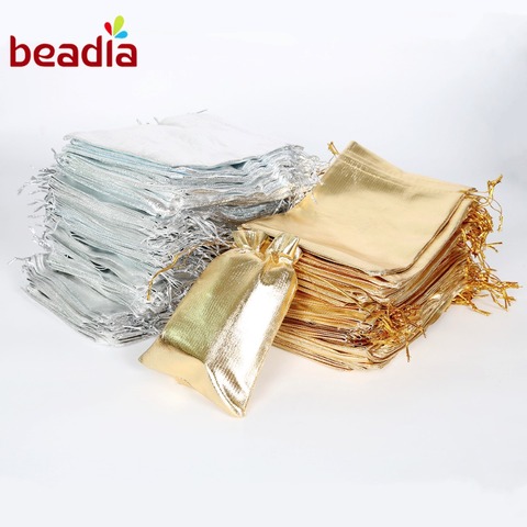 10pcs Silver Gold Organza Drawable 7x9 9x12 10x15 13x18 cm Christmas Wedding Candy Party Pouch Bag Gifts Jewelry Pouches  ► Photo 1/3