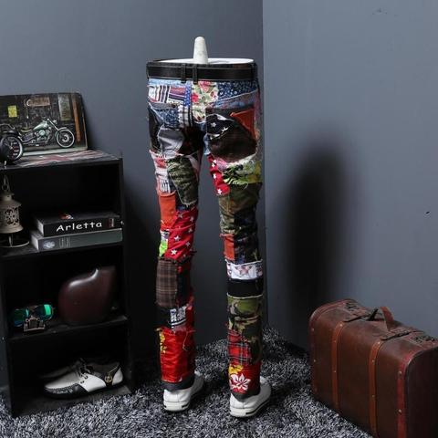 Autumn Split Joint Personality Leisure Time Jeans Male Beggar Pants Long Pants Trend Directly Canister Self-cultivation Youth ► Photo 1/6