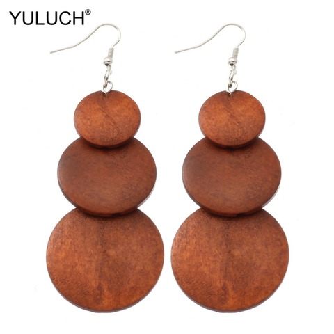 7 Color Wooden Drop Hollow Pendant for African Women's National Earrings Jewelry