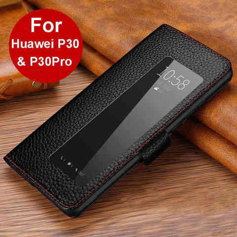 Genuine Leather Case For Huawei P30 Pro Case Cover Magnetic Etui Coque For Huawei P30 P30Pro Flip Case Fundas Window View Capa ► Photo 1/6