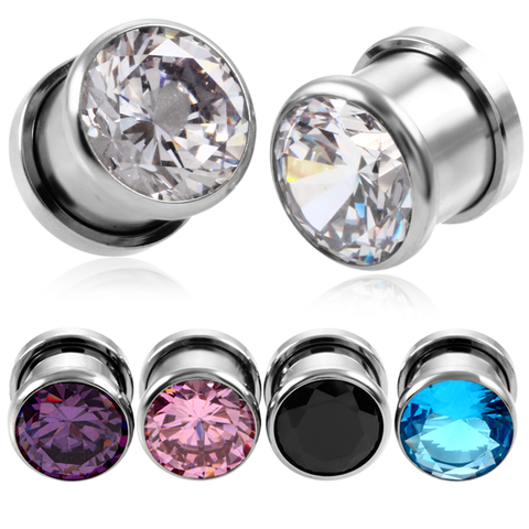 PAIR Stainless Steel Top Quality Crystal Zircon Ear Tunnels Plug Screw Fit Colorful Ear Flesh Gauge Ear Expanders Jewelry ► Photo 1/6