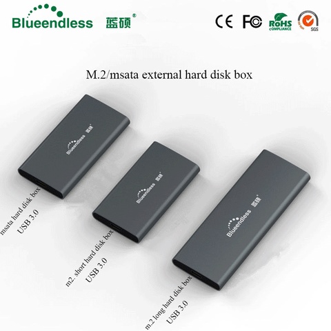 Blueendless M.2 portable ssd hard disk cases type c usb 3.0 msata 2242/2260/2280 hard drive enclosure silver aluminum hdd caddy ► Photo 1/6
