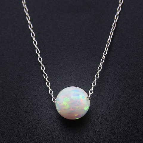 Round Beads/ball Opal Pendant Necklace White Fire Opal Necklace Collier 925 Sterling Silver Chain Necklaces Women Jewelry Gifts ► Photo 1/6