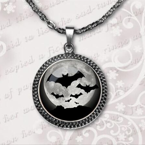 Halloween Bat necklace Full Moon pendant Halloween Trick or Treat jewelry Glass Dome Pendant Necklace A-041-2 HZ1 ► Photo 1/6